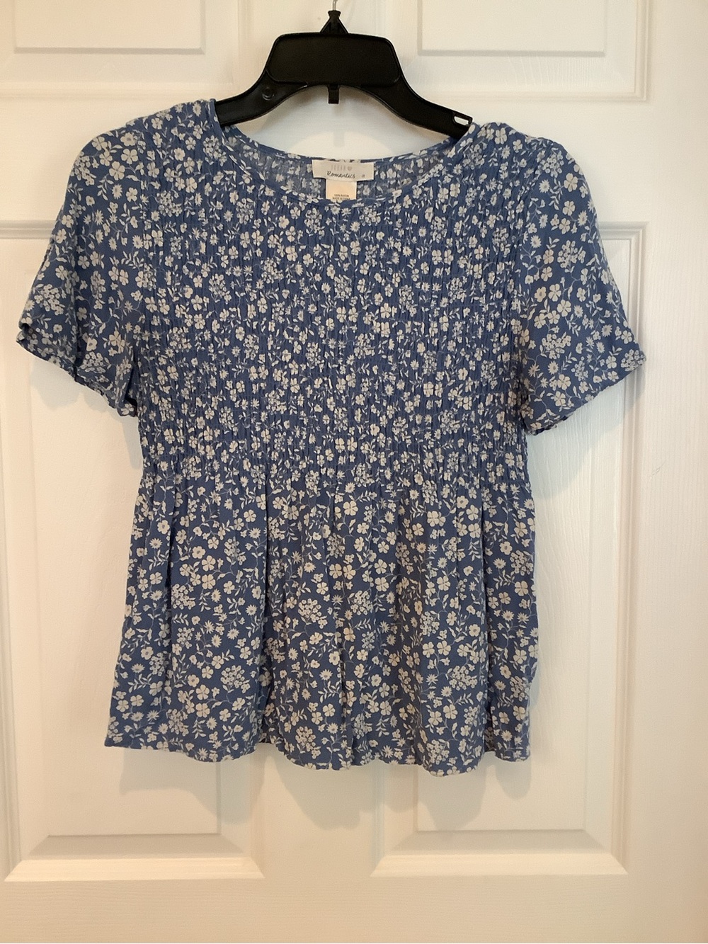 URBAN Romantics Blue and White Floral Smocked Peplum Top